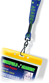 Sample student id card on a lanyard